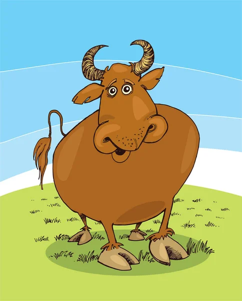 绿色草地上的卡通人物牛 — 图库矢量图片
