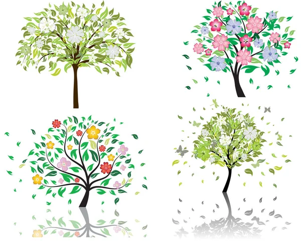 Vector Set Tree Flowers — Stock Vector
