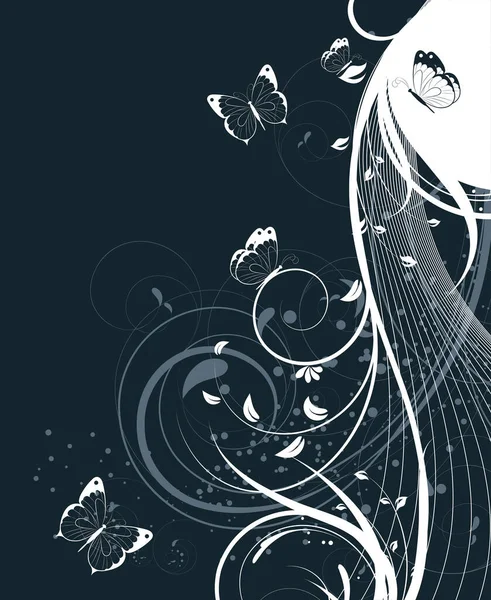 花と蝶のベクトルイラスト — ストックベクタ
