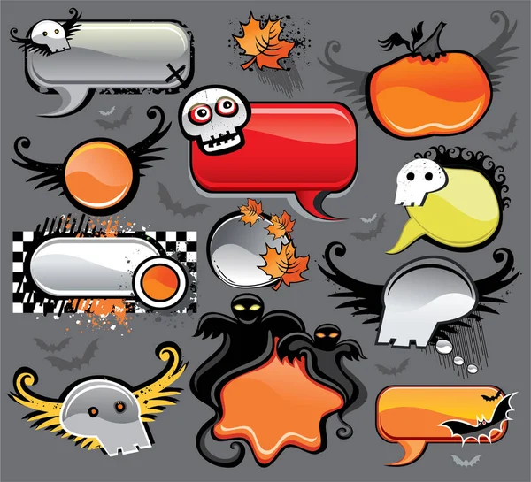 Vektor Set Von Halloween Aufklebern Und Symbolen Mit Monstern — Stockvektor