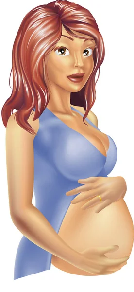 Έγκυος Γυναίκα Μπλε Φόρεμα — Διανυσματικό Αρχείο