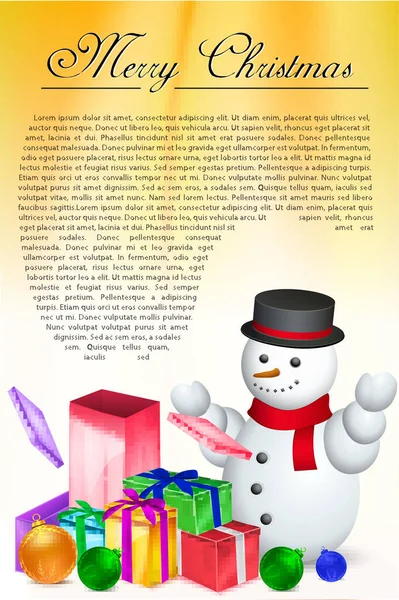 Hediyeler Kardan Adamla Noel Arkaplanı Vektör Illüstrasyonu — Stok Vektör