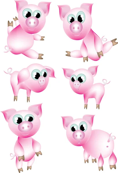Set Cute Pigs White Background — Stock Vector