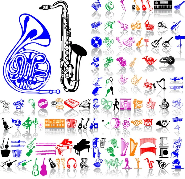 Instrumentos Música Vector Ilustración Conjunto — Archivo Imágenes Vectoriales