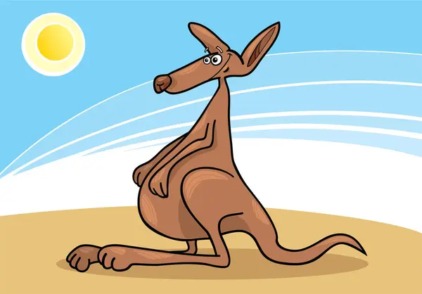 Kangoeroe Stripfiguur Het Strand — Stockvector