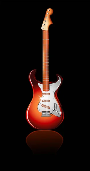 Guitarra Elétrica Com Reflexão Sobre Fundo Preto — Vetor de Stock