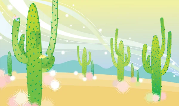 Vektorillustration Von Kakteenpflanzen Der Wüste — Stockvektor