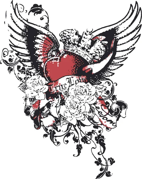 Векторна Вінтажна Татуювання Ілюстрація Серцем Короною — стоковий вектор