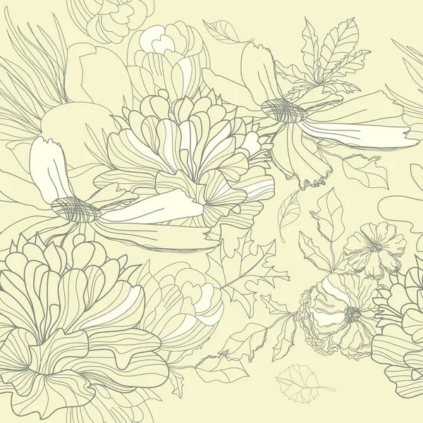 Çizimi Çiçekler Yapraklar Vektör Çiçek Arkaplanı — Stok Vektör