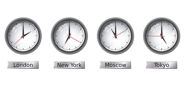 Conjunto Reloj Con Tiempo Diferentes Ciudades — Vector de stock
