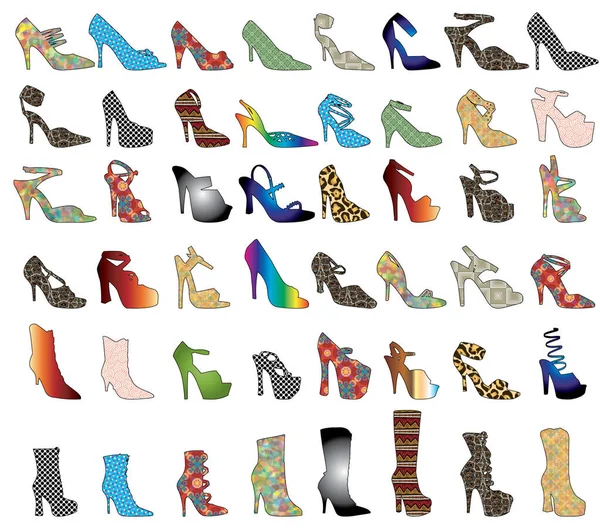 Набор Женских Силуэтов Обуви — стоковый вектор