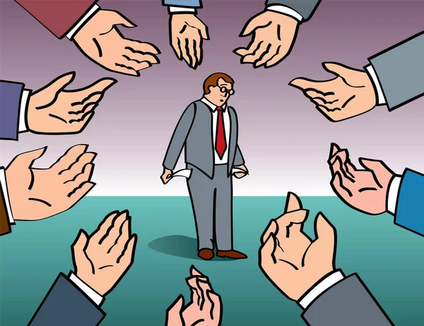 Cartoon Geschäftsmann Zeigt Hände Einer Person — Stockvektor