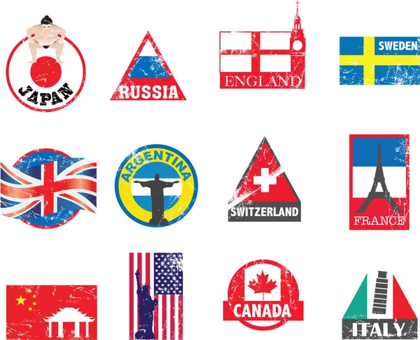 Conjunto Bandeiras Ícones Mundo — Vetor de Stock