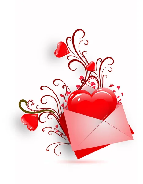 Κόκκινο Φάκελο Και Καρδιές Αγάπης Κάρτα Ημέρα Του Αγίου Βαλεντίνου — Διανυσματικό Αρχείο