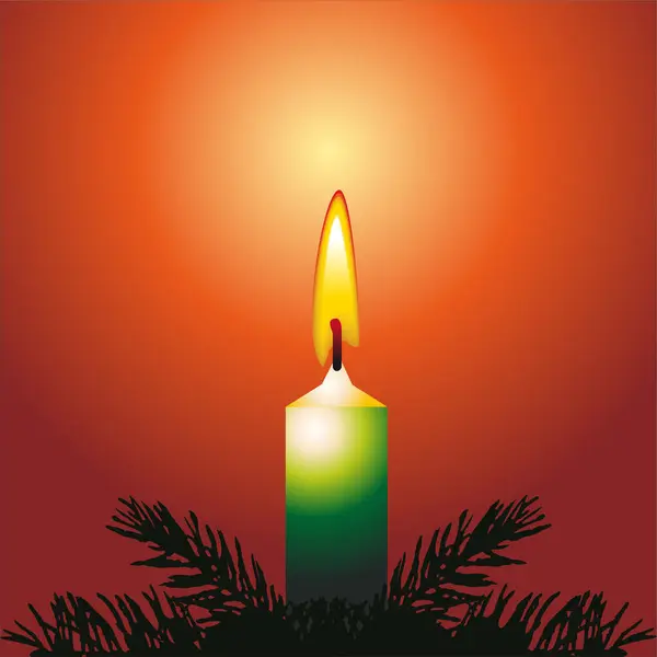 Burning Candle Christmas Wreath — Stock Vector