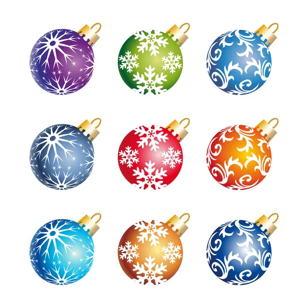 白色背景上的一组彩色圣诞装饰品 矢量插图 — 图库矢量图片
