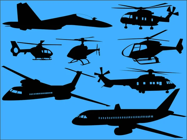 Vector Conjunto Siluetas Helicóptero — Vector de stock
