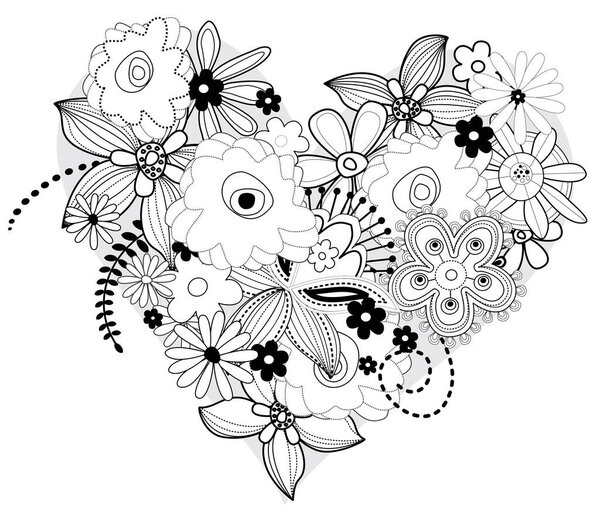 heart of flowers on white background
