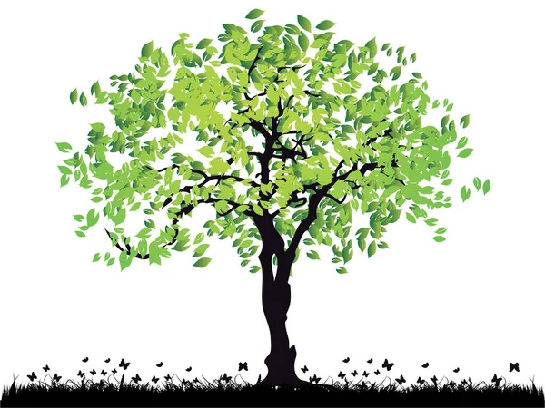 Árvore Com Folhas Verdes Ilustração Vetorial Moderna — Vetor de Stock