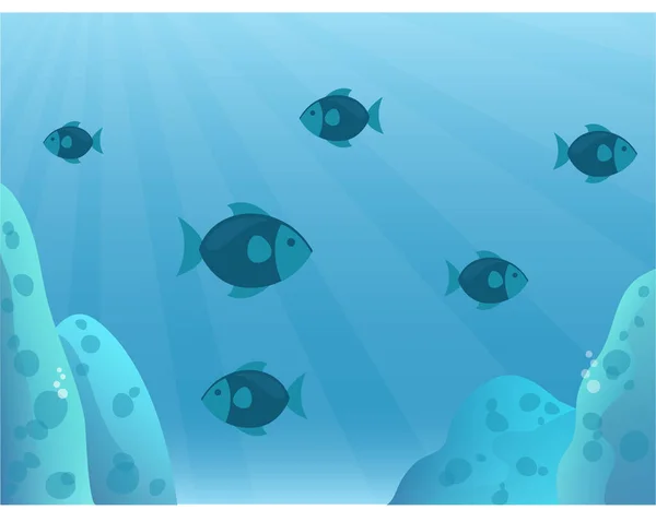 魚と水中背景 フラットスタイルのイラストベクター — ストックベクタ