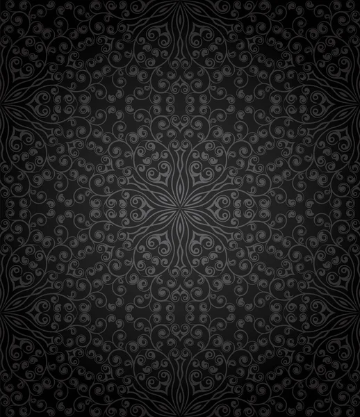 Abstract Seamless Pattern Black White Floral Ornament Dark Background Vector — Stock Vector