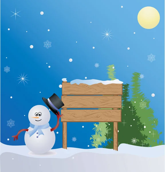 Weihnachten Schneemann Und Weihnachtsbaum Mit Schnee Vektor Illustration — Stockvektor