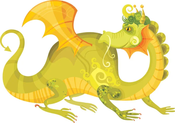 Vector Ilustración Dragón Con Hojas — Vector de stock