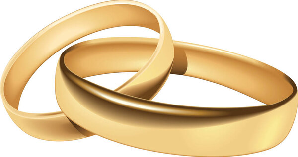golden wedding rings on white background