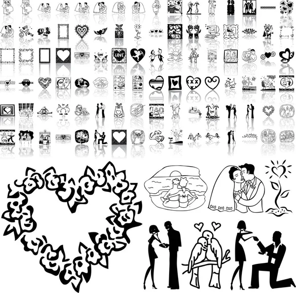 Ensemble Vectoriel Éléments Amour Saint Valentin Style Doodle Sur Fond — Image vectorielle