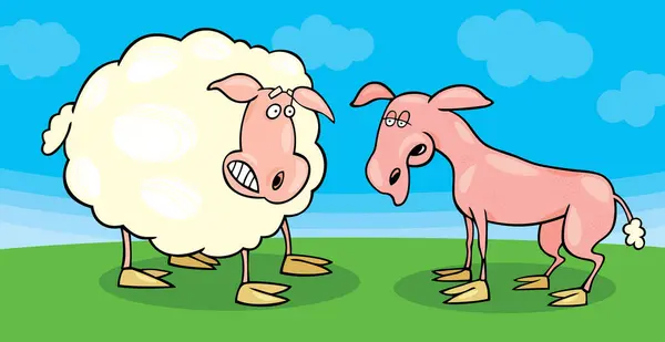 Dwie Śmieszne Owce Tle Kreskówki — Wektor stockowy
