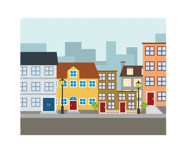 City Buildings Street Scene Urban Street Scene Vector Illustration — Stock Vector