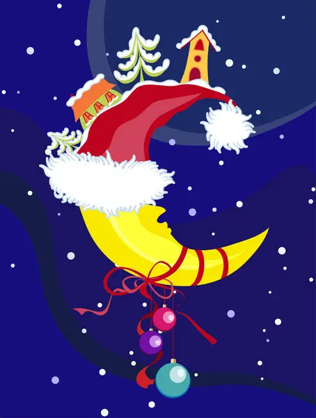 Christmas Greeting Card Crescent Santa Hat — Stock Vector