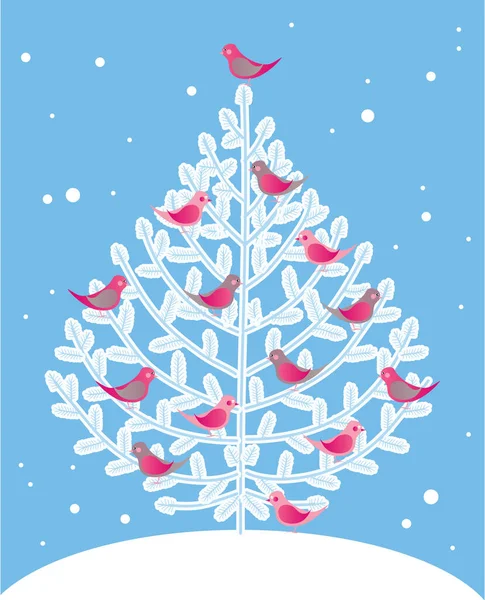 Зимний Фон Птицами Деревом Векторная Иллюстрация — стоковый вектор