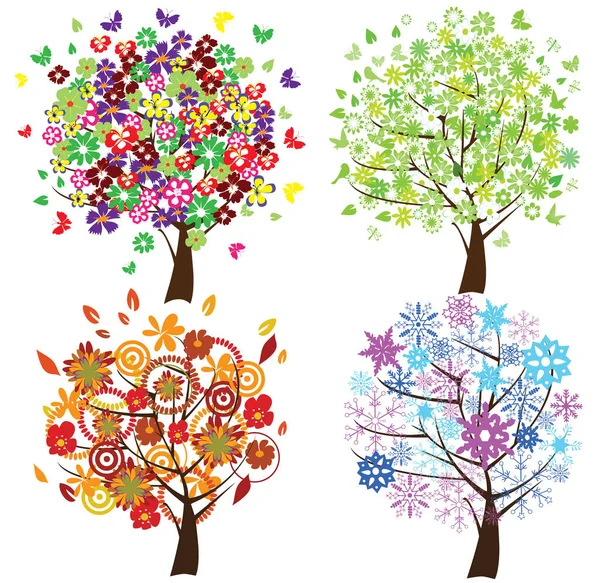 Vector Set Colorful Floral Trees — Stock Vector