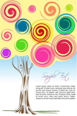 Renkli yaprakları ve daireleri olan ağaç