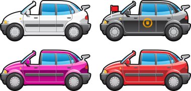 farklı arabalar beyaz zemin üzerinde bir dizi