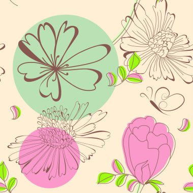 Çiçekler ve çiçek elementleriyle dekoratif bir arka plan. 