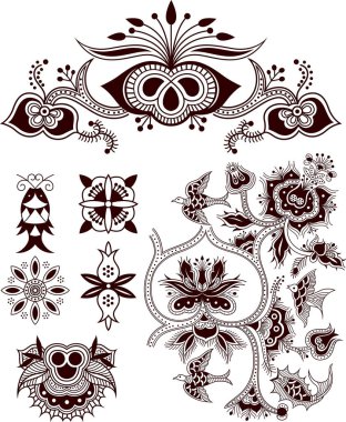 Süslü çiçek kenarlıklarının vektör kümesi