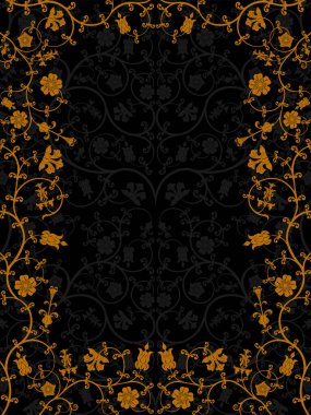 Kusursuz çiçek arkaplanı ve siyah süs. Tekstil ve duvar kağıtları için duvar kağıdı. vektör.