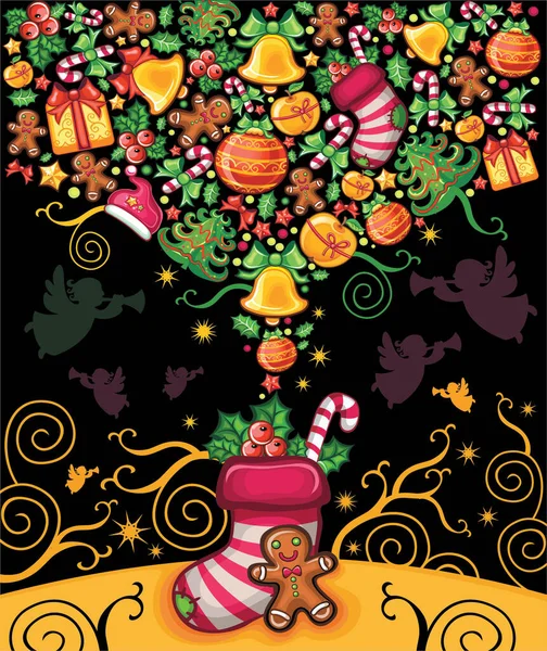 Carte Noël Avec Pain Épice Arbre Noël — Image vectorielle