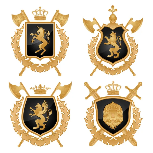 Escudo Armas Iconos Conjunto — Vector de stock