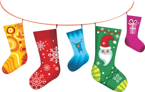 圣诞袜挂孤立的病媒图解 — 图库矢量图片
