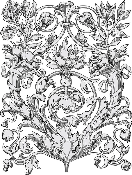 Ornamento Floral Vetor Ilustração Barroca Vintage — Vetor de Stock