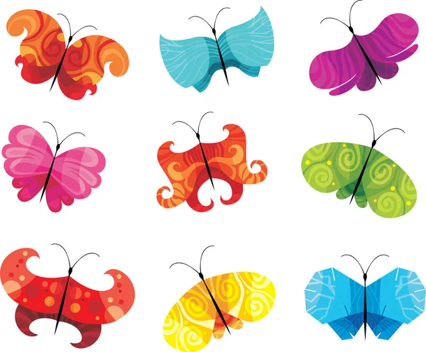 Sammlung Verschiedener Farbenfroher Schmetterlinge — Stockvektor