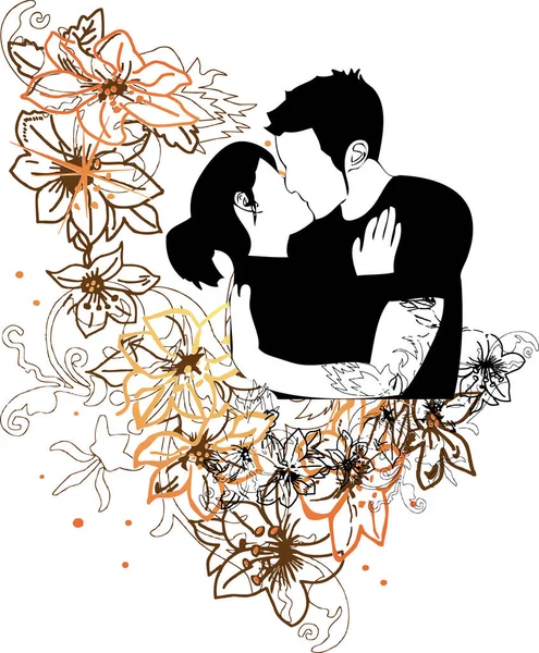 Illustration Vectorielle Couple Heureux Embrasser — Image vectorielle