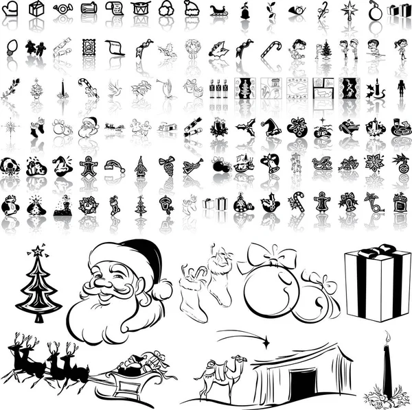 Boże Narodzenie Ikony Noworoczne Współczesny Wektor Ilustracji — Wektor stockowy