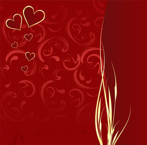 Красный Фон Золотыми Сердцами — стоковый вектор