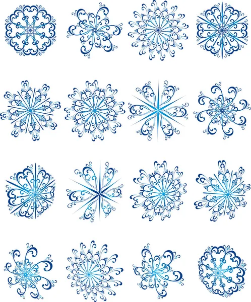 Ensemble Flocons Neige Vectoriels Sur Fond Blanc — Image vectorielle