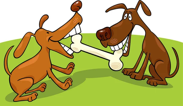 Illustrazione Vettoriale Cani Con Osso — Vettoriale Stock