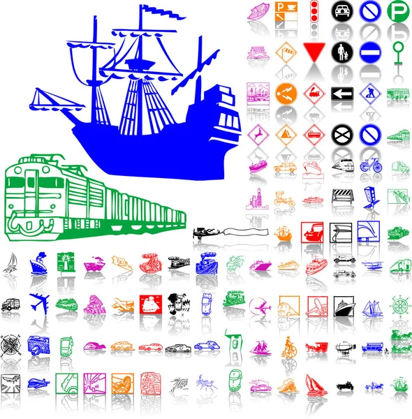 Set Verschiedener Verkehrssymbole Und Symbole Auf Weißem Hintergrund Vektorillustration — Stockvektor
